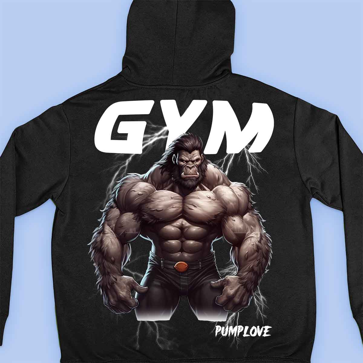 Gym Gorilla - Felpa con cappuccio premium unisex con stampa sul retro