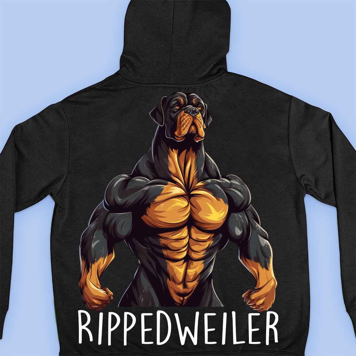 Rippedweiler - Felpa con cappuccio premium unisex con stampa sul retro