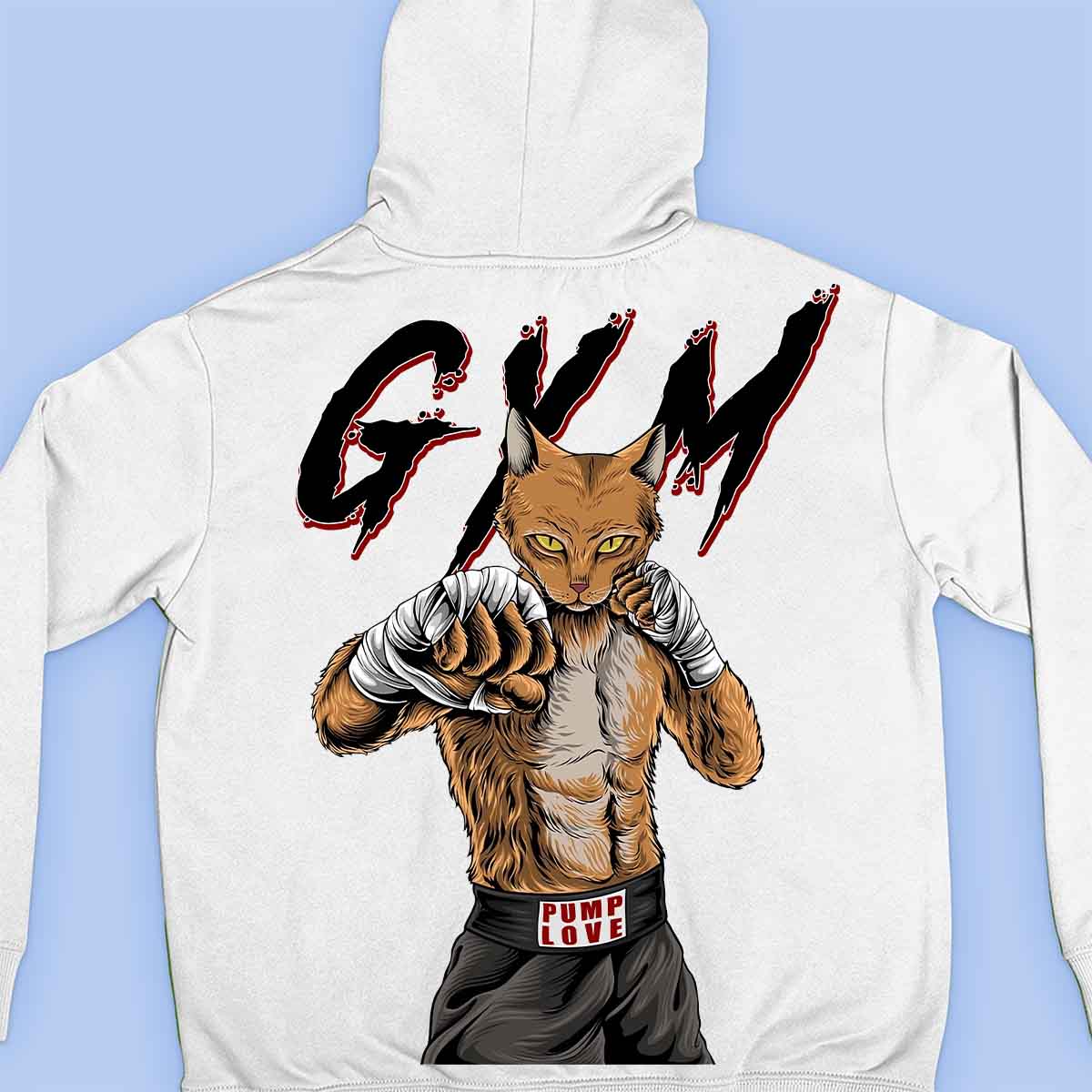 Gym Cat - Felpa con cappuccio premium con stampa unisex