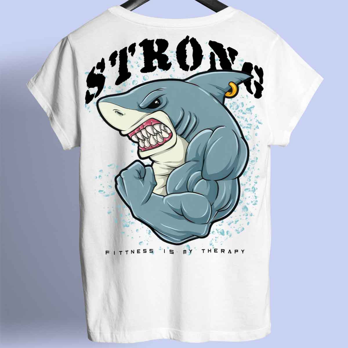 Strong Shark - T-shirt premium unisex con stampa sul retro