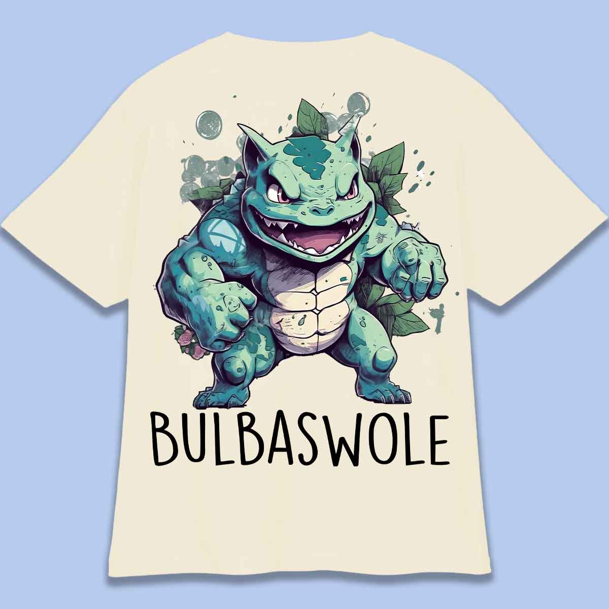 Bulbaswole - T-shirt oversize unisex con stampa sul retro