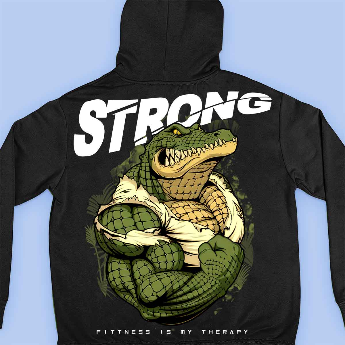 Strong Alligator - Felpa con cappuccio premium unisex con stampa sul retro