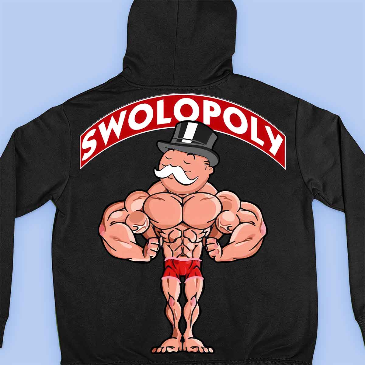 Swolopoly - Felpa con cappuccio premium unisex con stampa sul retro