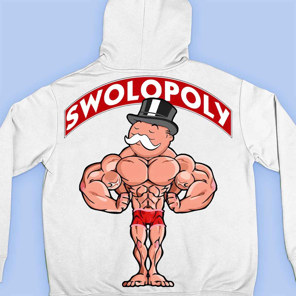 Swolopoly - Felpa con cappuccio premium unisex con stampa sul retro